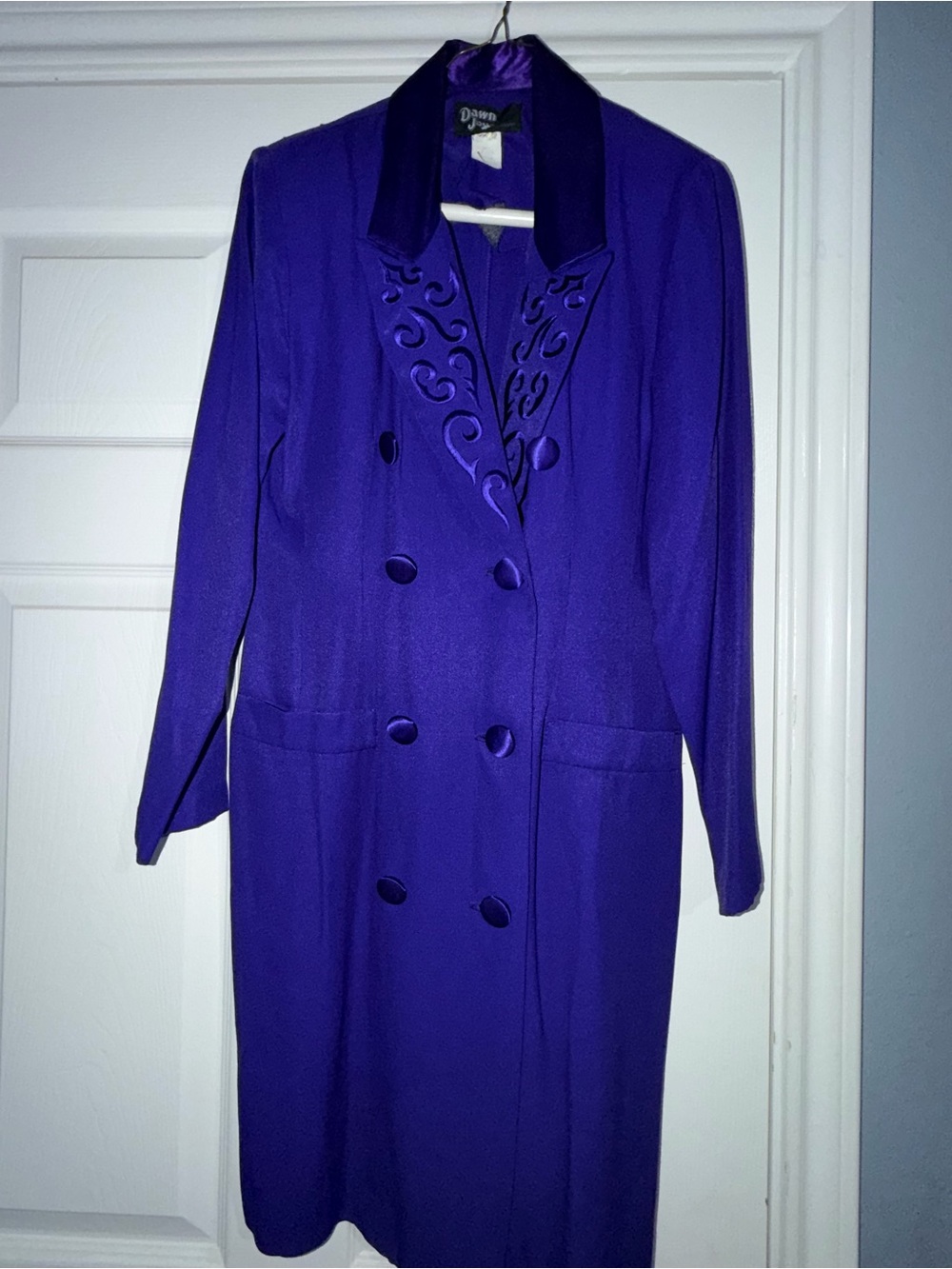 Women's Purple Double-Breasted Midi Dress Coat